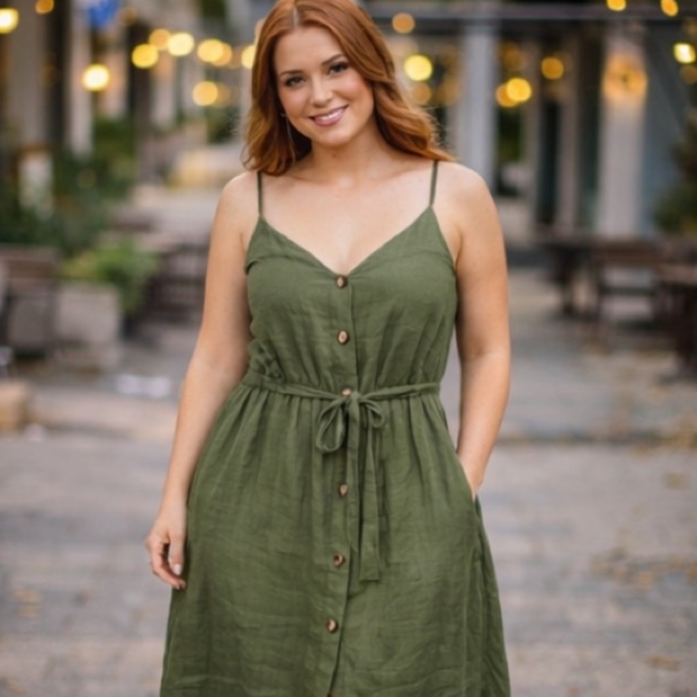 Women's‎ Green Wrap Cami Midi Dress One Size Casual